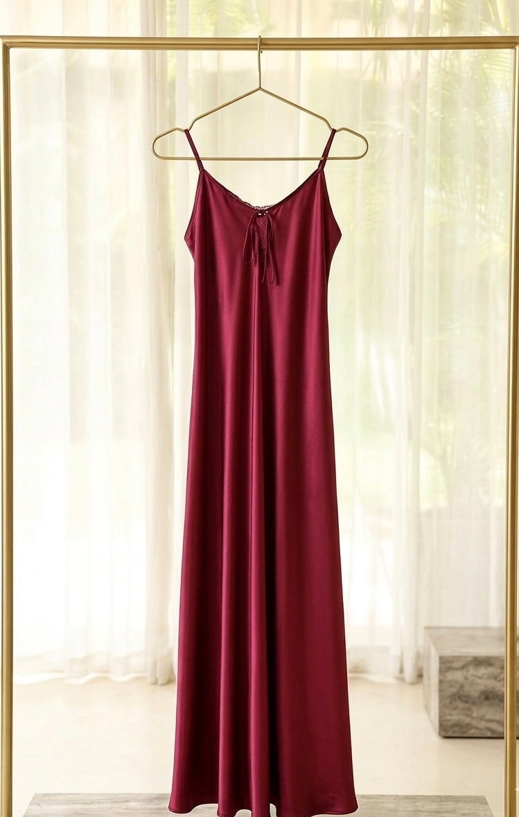 Midnight burgundy Satin Long Dress