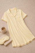 Yellow Short Sleeve Cotton Night Dress