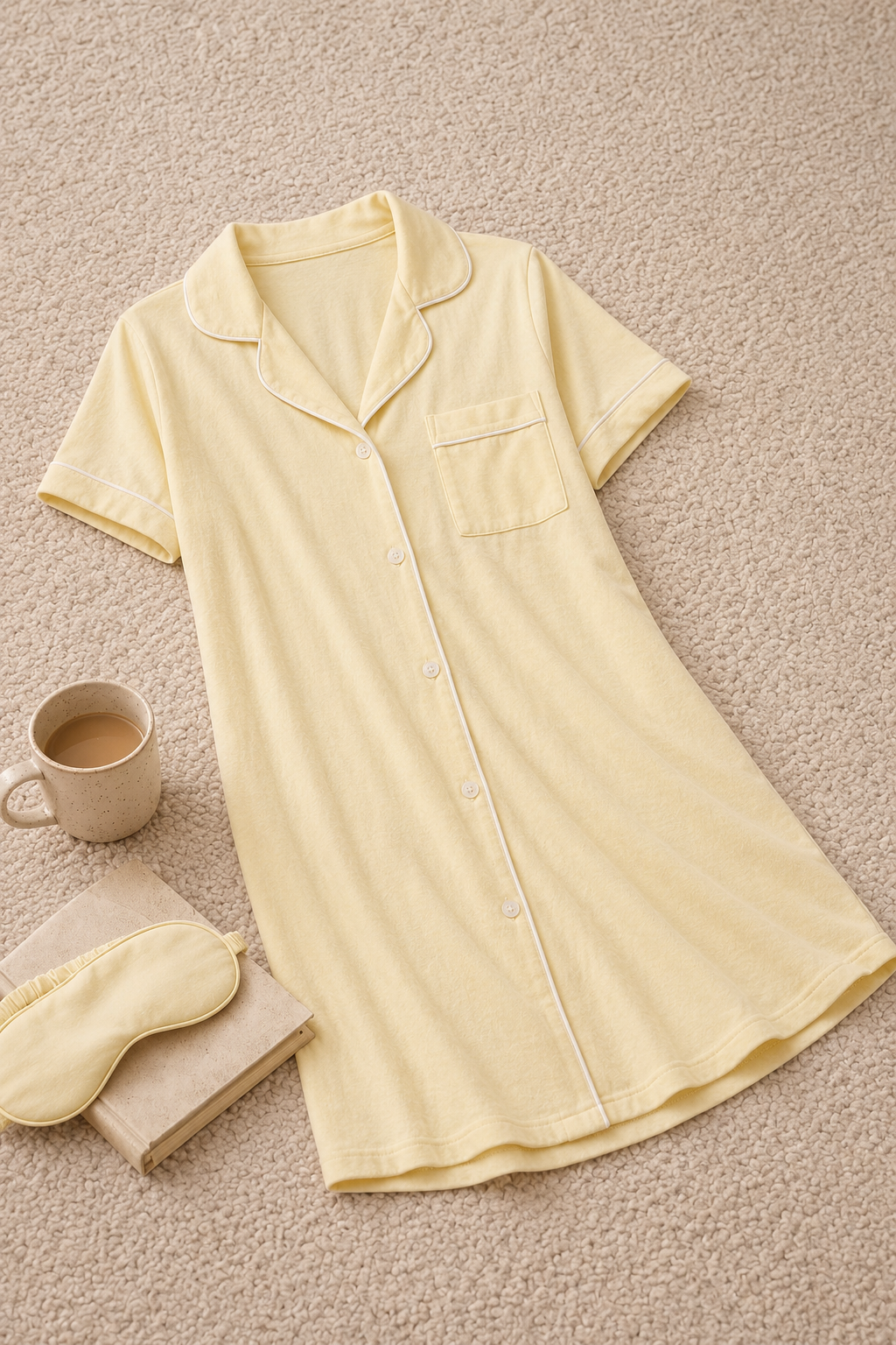 Yellow Short Sleeve Cotton Night Dress