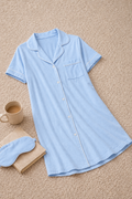 Cloud Blue Short Sleeve Cotton Night Dress