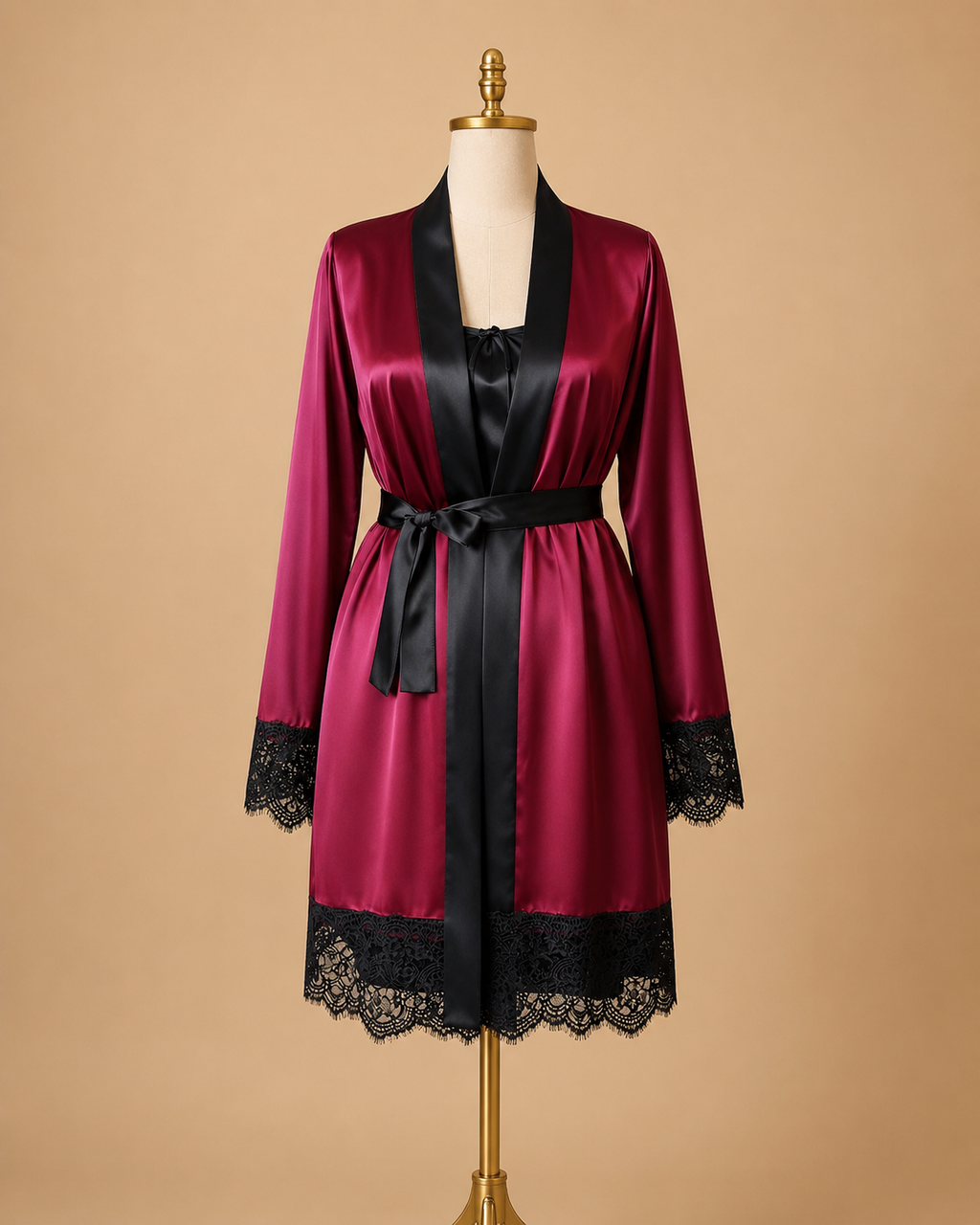 Burgundy Noir Satin Robe Set