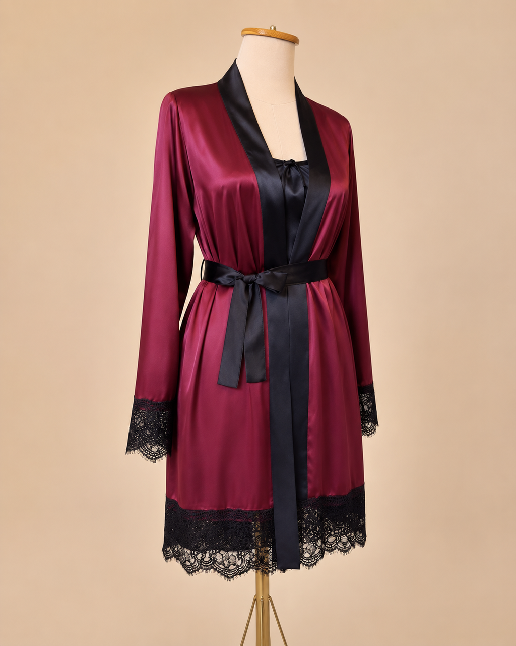 Burgundy Noir Satin Robe Set