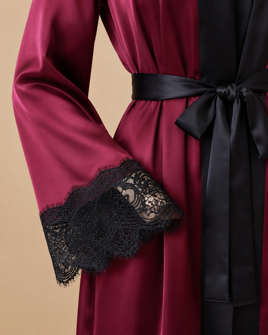 Burgundy Noir Satin Robe Set