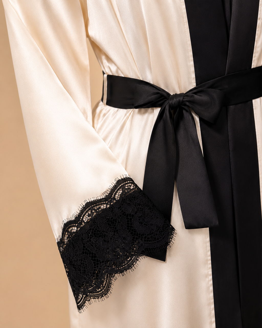 Ivory Noir Satin Robe Set