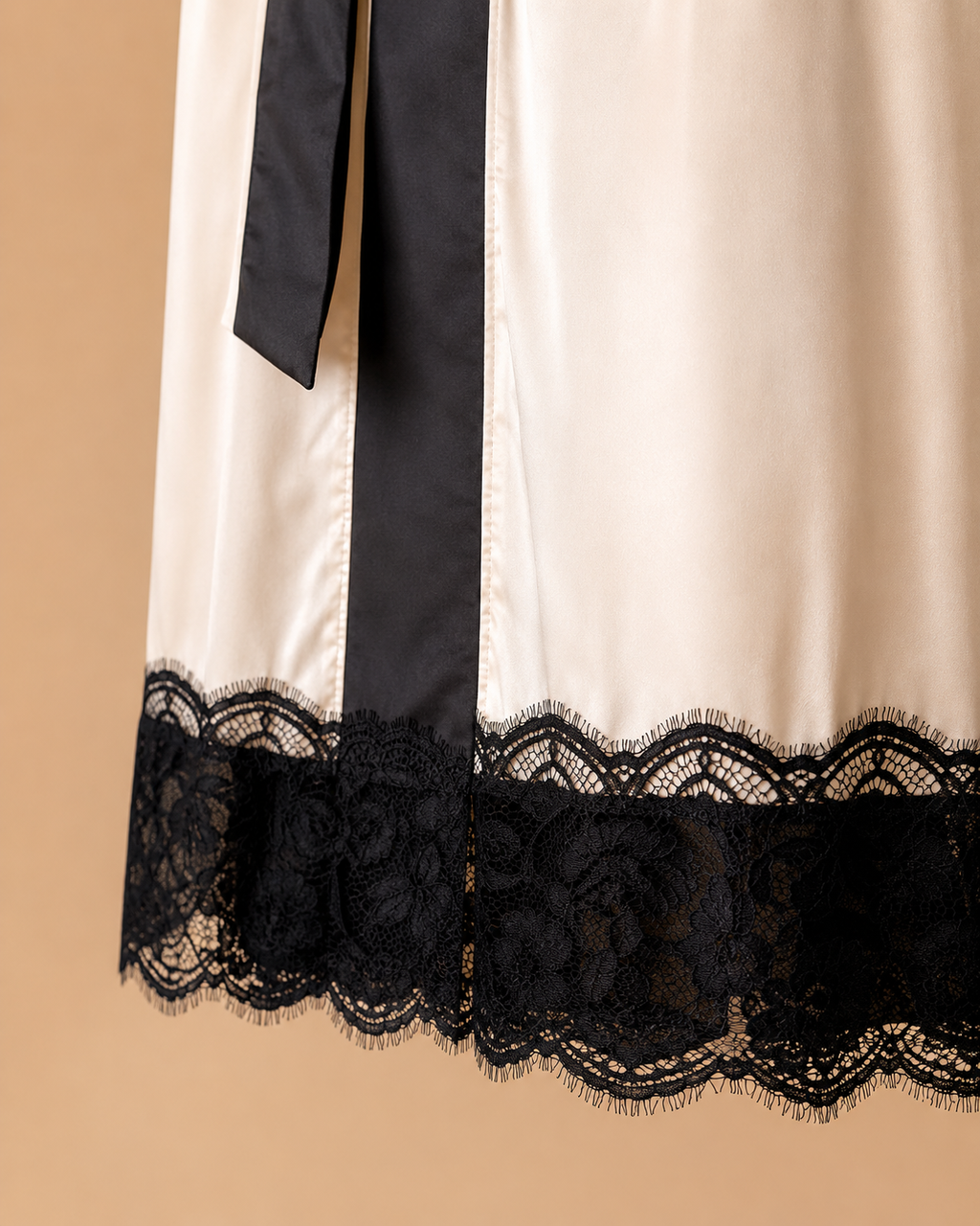 Ivory Noir Satin Robe Set