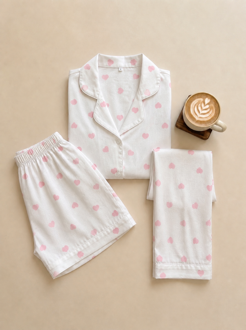 Blush Heart Cotton 3-Piece Pajama Set