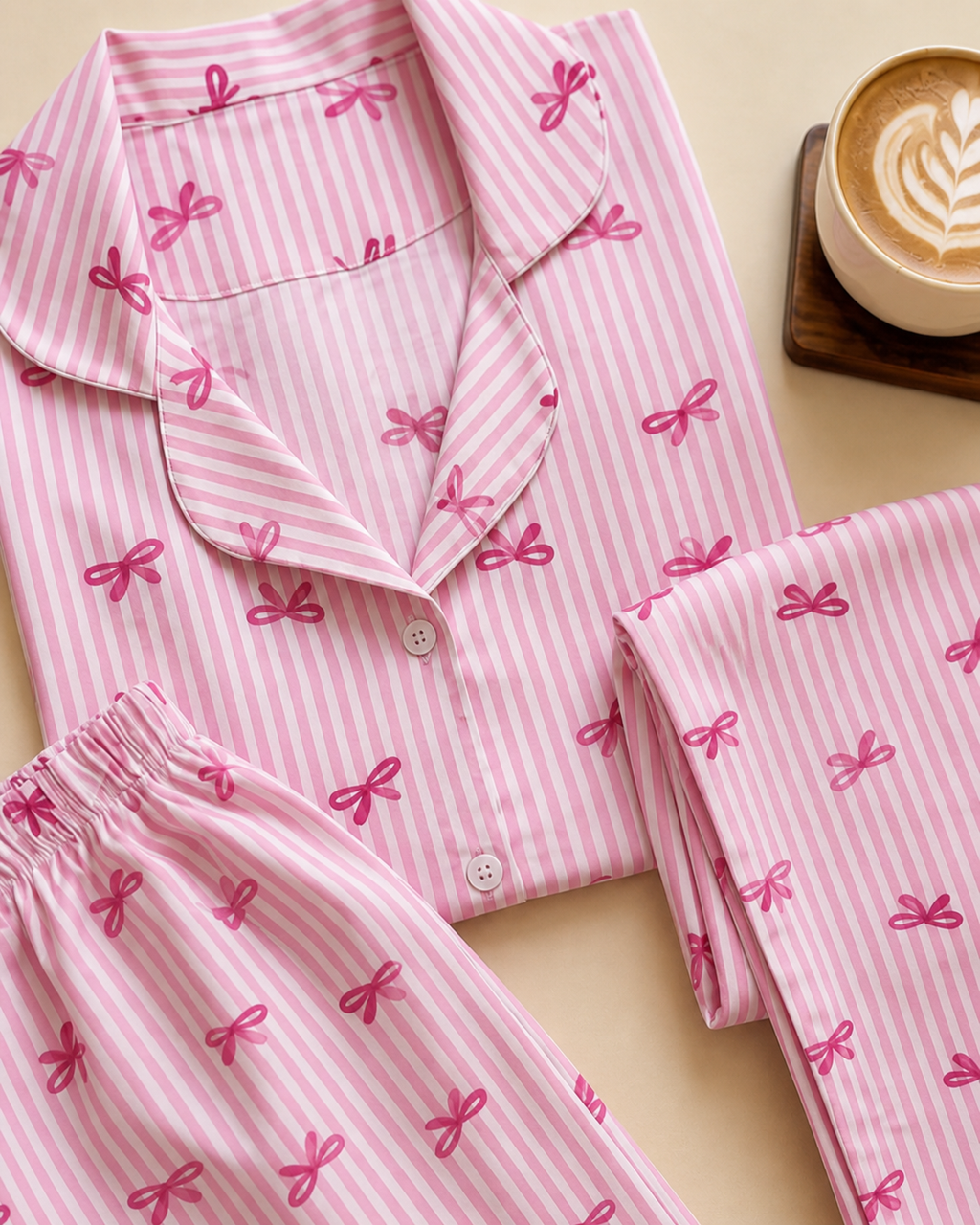 Blush Bow Cotton 3-Piece Pajama Set
