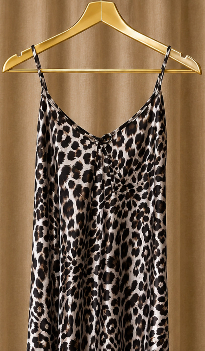 Midnight Leopard Satin Long Dress