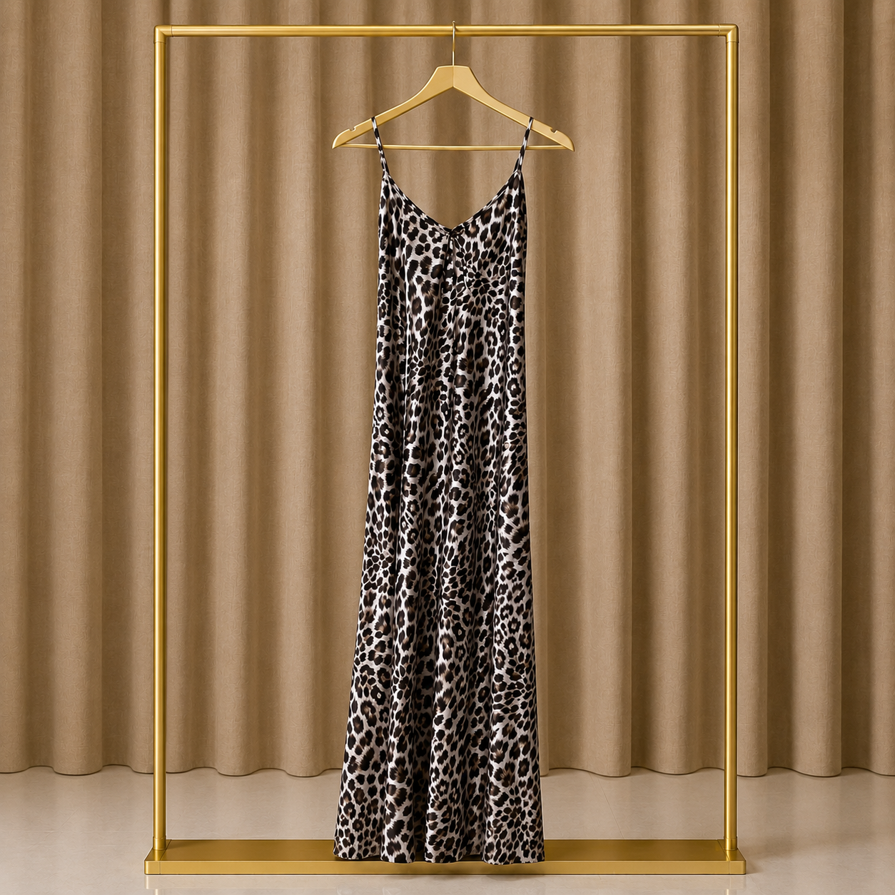 Midnight Leopard Satin Long Dress