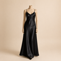 Midnight Black Satin Long Dress