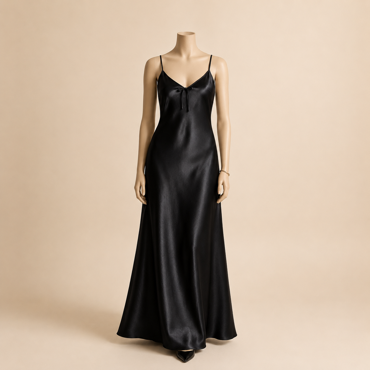 Midnight Black Satin Long Dress