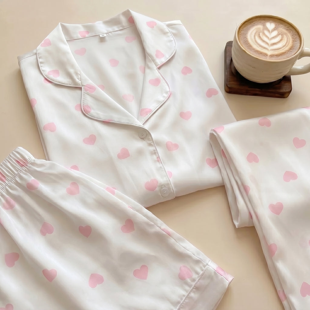 Blush Heart Cotton 3-Piece Pajama Set