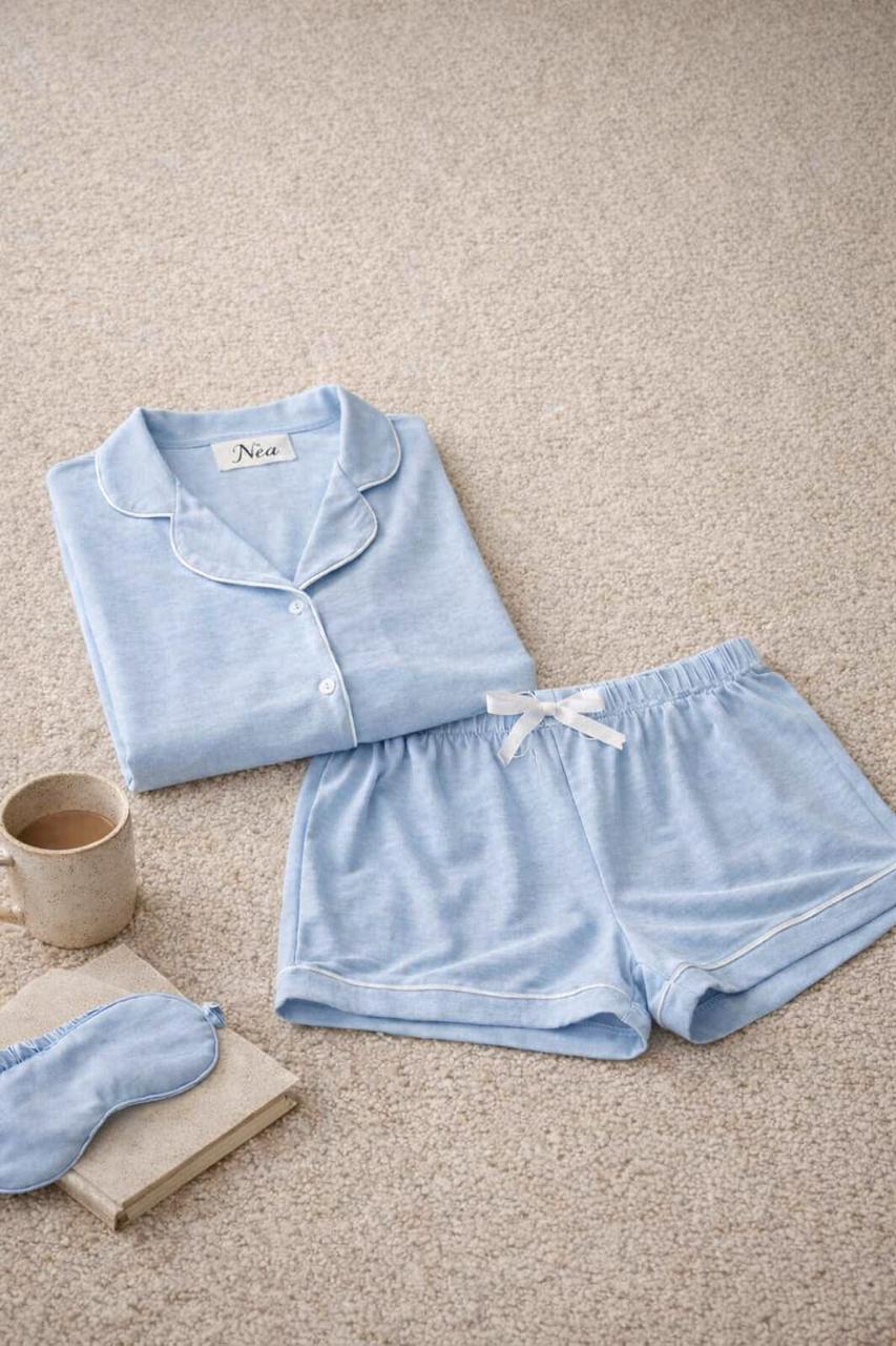 Baby Blue Soft Cotton Pajama Set
