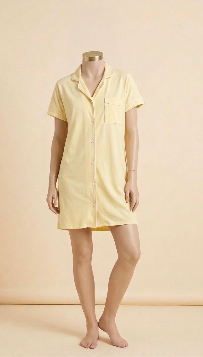 Yellow Short Sleeve Cotton Night Dress