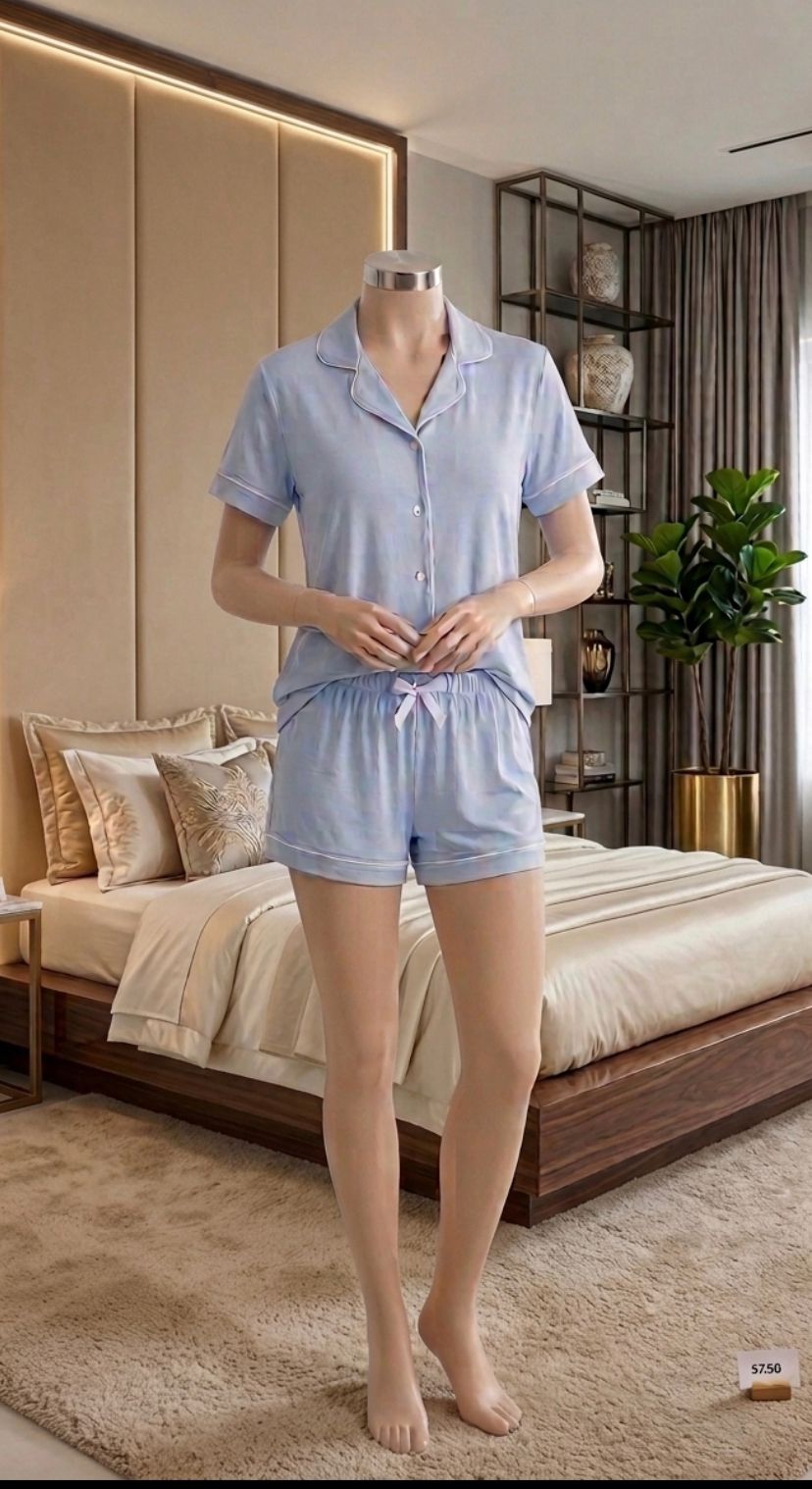 Baby Blue Soft Cotton Pajama Set