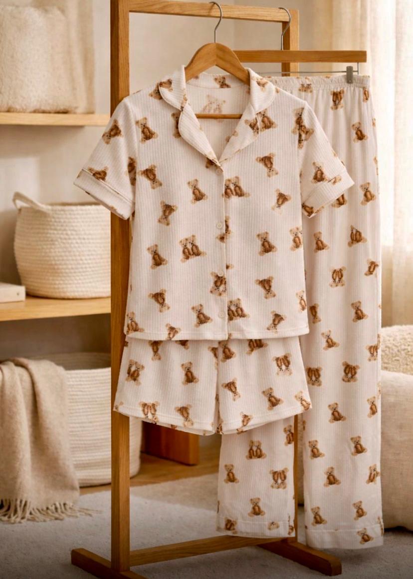 Teddy Bear Cotton 3-Piece Pajama Set