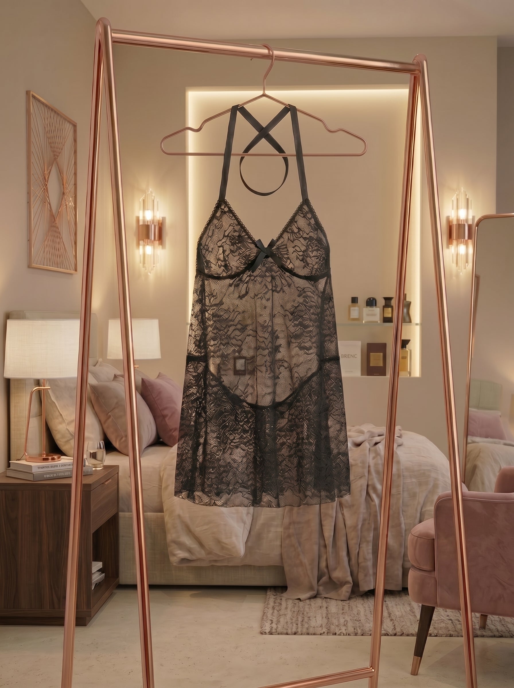 Black Lace Bow Nightdress