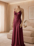 Midnight burgundy Satin Long Dress