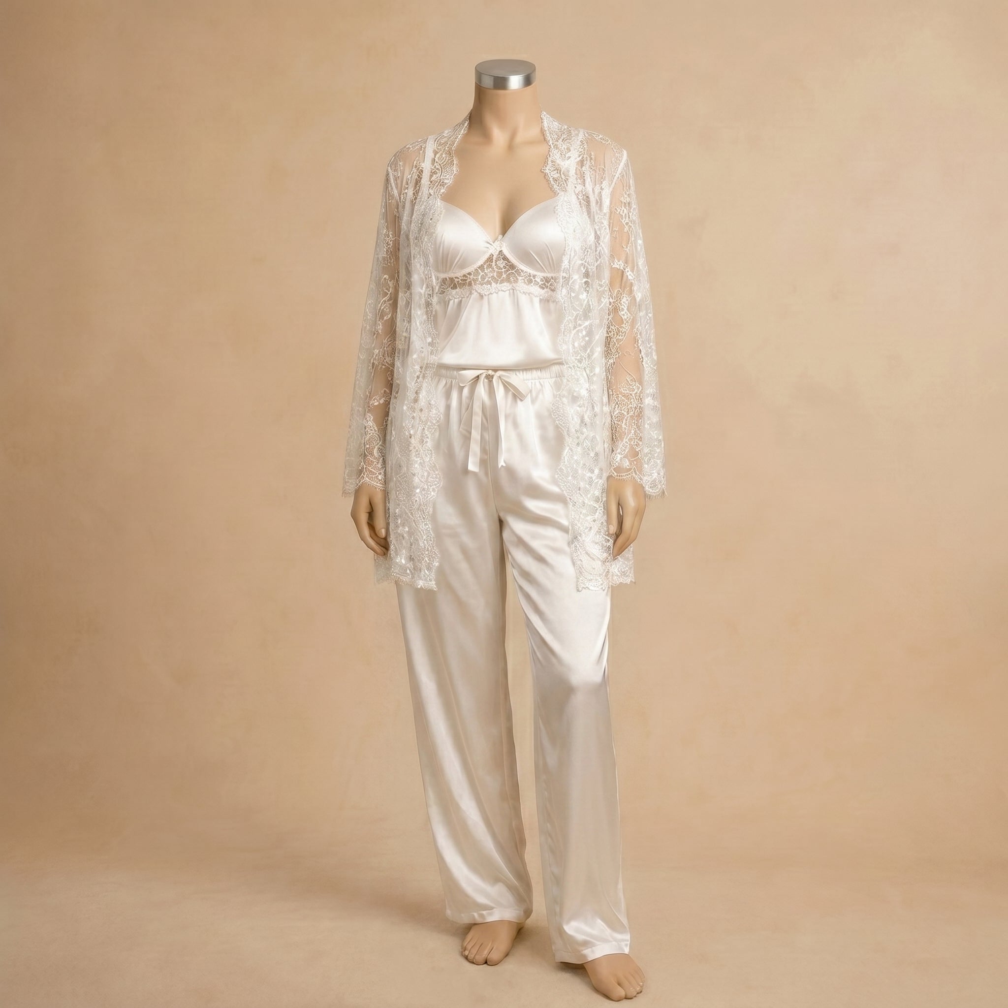 Ivory Lace Satin Bridal Set - One Size