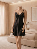 Black Satin Bow Nightdress