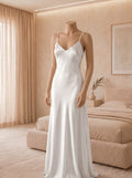 Midnight White Satin Long Dress