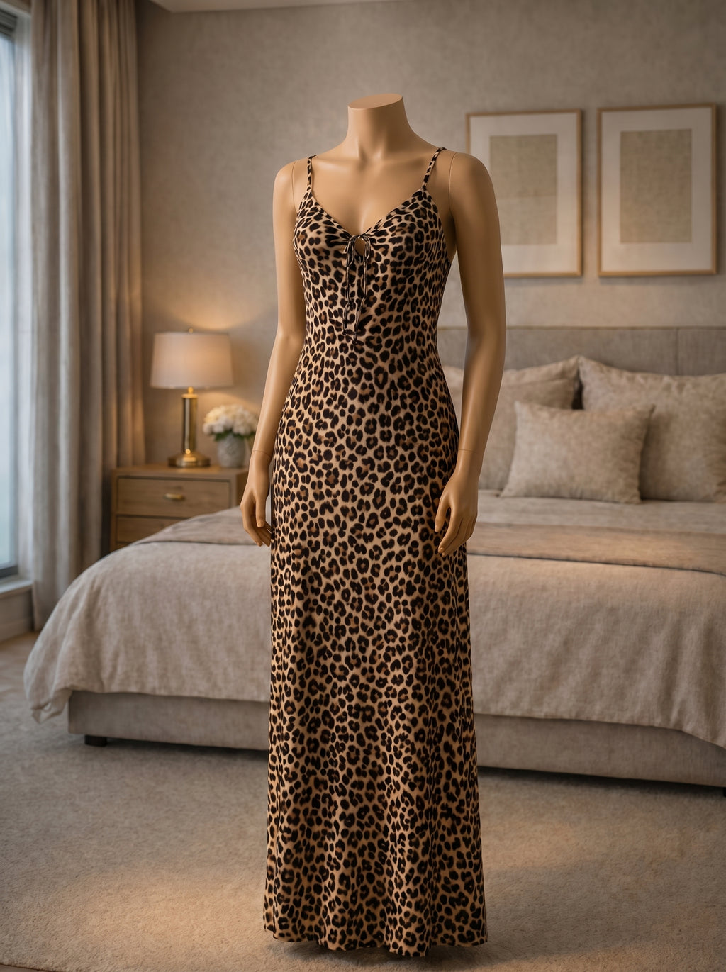 Midnight Leopard Satin Long Dress