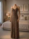 Midnight Leopard Satin Long Dress