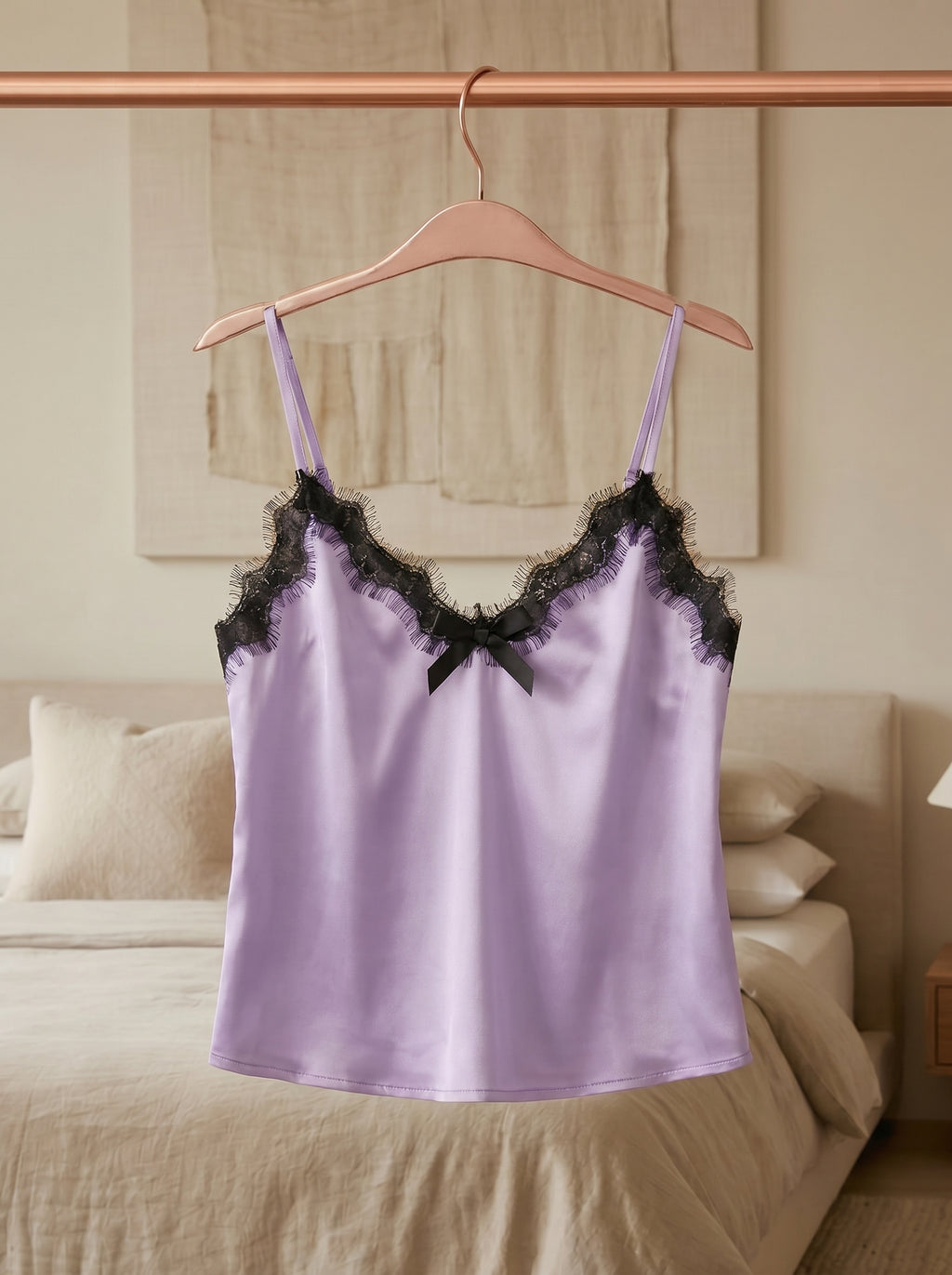 Lavender Lace Satin Shorts Set
