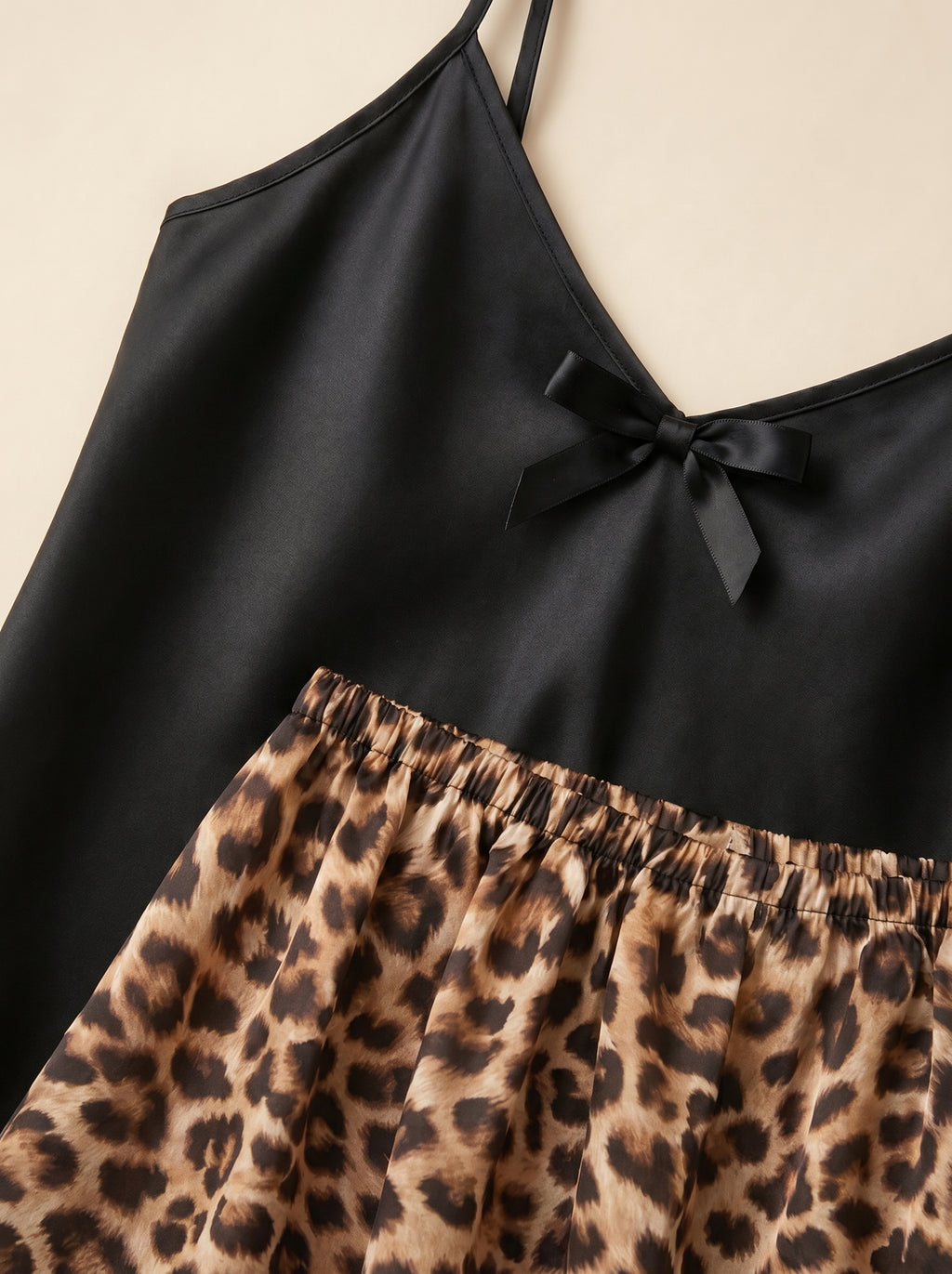 Black Leopard Satin Shorts Set
