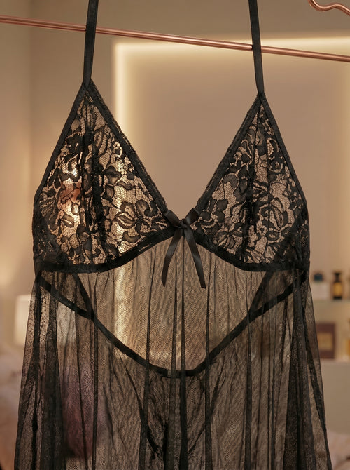 Black Lace Mesh Nightdress
