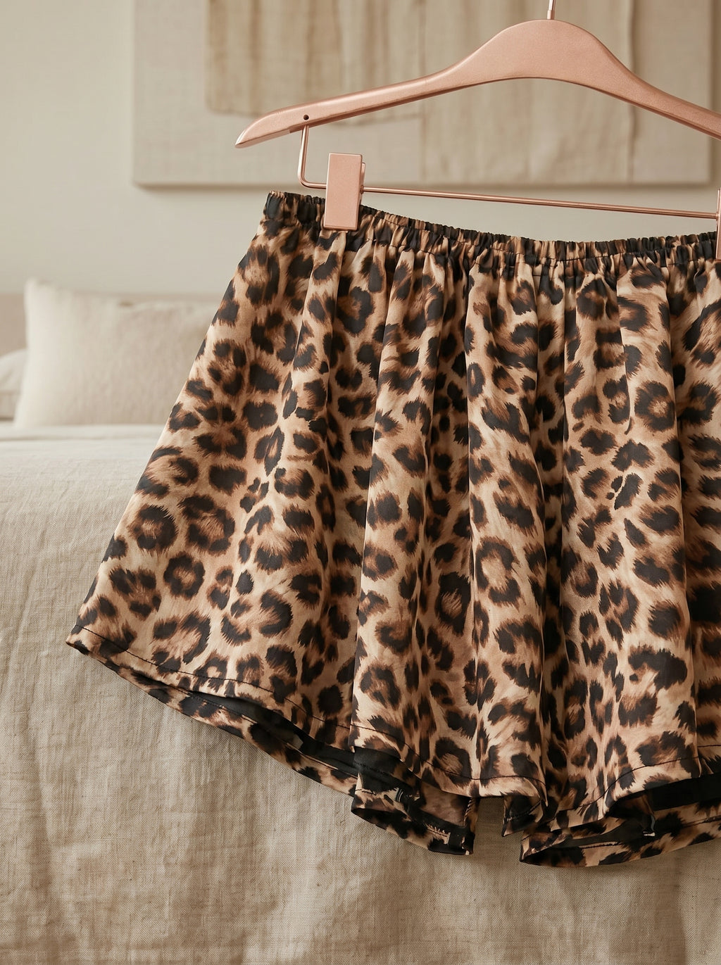 Black Leopard Satin Shorts Set