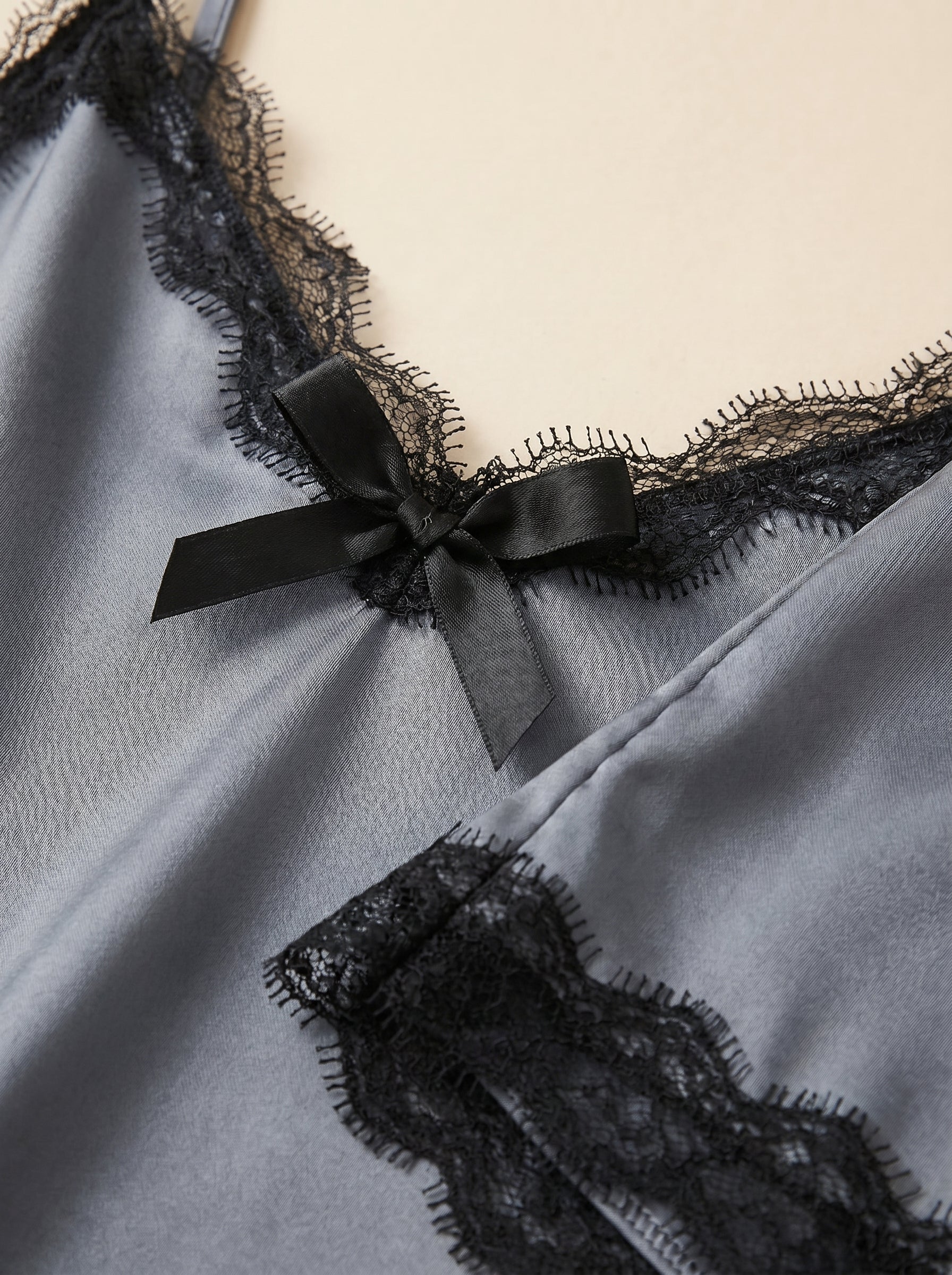 Dark Gray Lace Satin Shorts Set